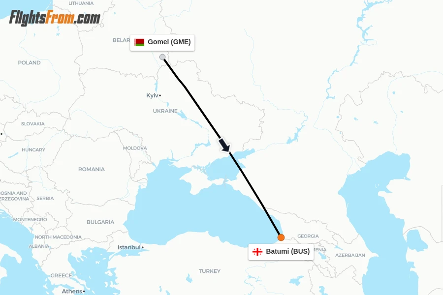 Flights from Gomel to Batumi route map