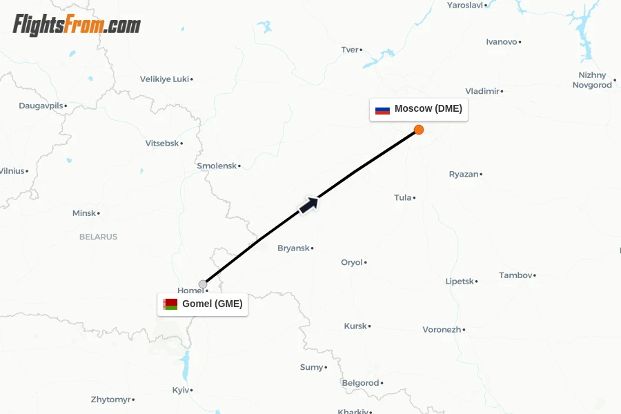 Flights from Gomel to Moscow route map