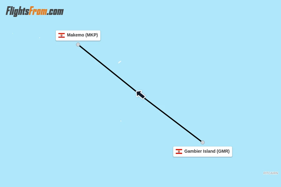 Flights from Gambier Island to Makemo route map