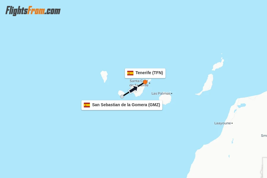 Flights from San Sebastian de la Gomera to Tenerife route map
