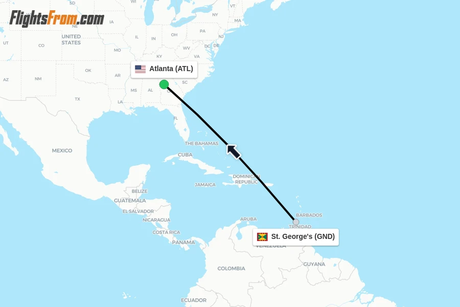 Flights from St. George's to Atlanta route map