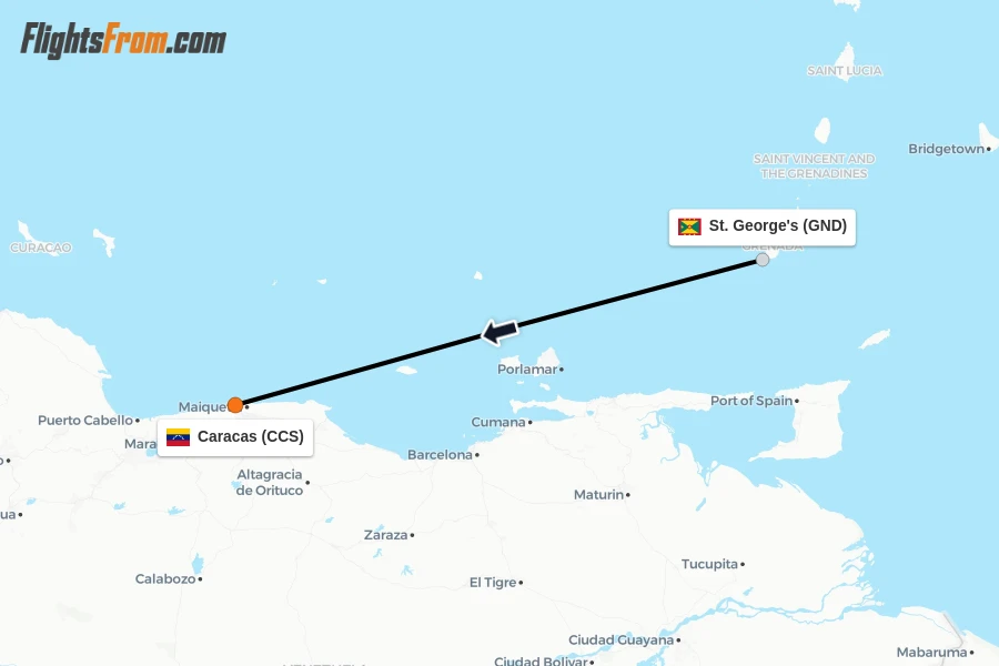 Flights from St. George's to Caracas route map