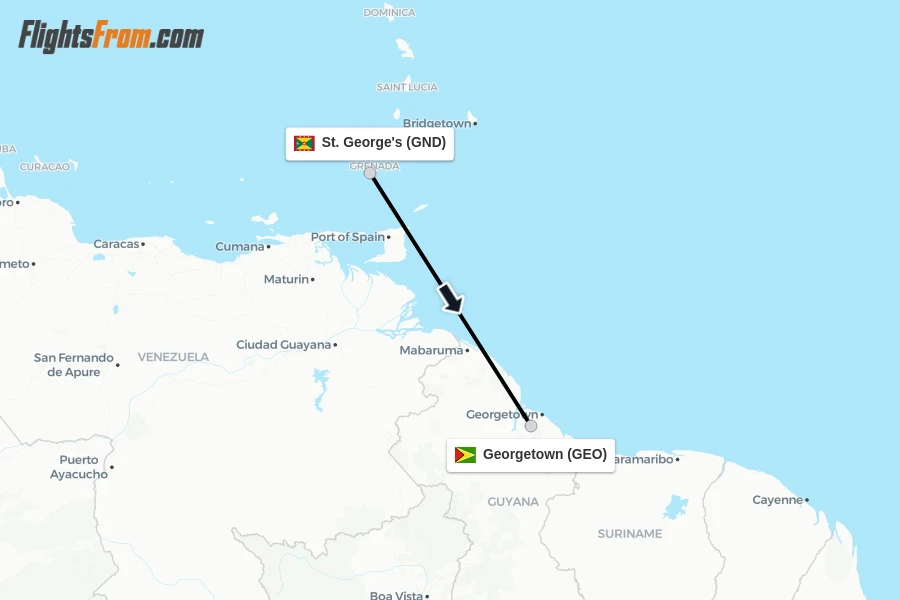 Flights from St. George's to Georgetown route map