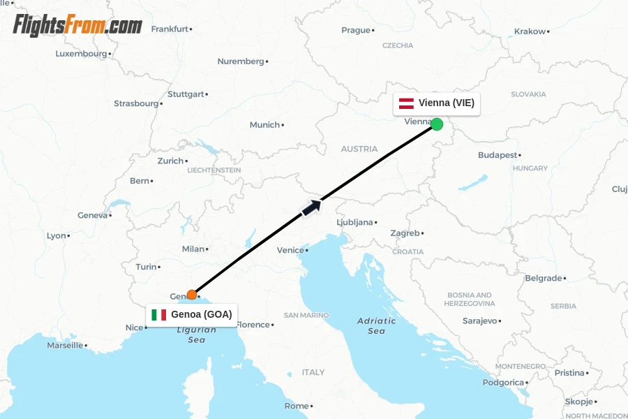 Flights from Genoa to Vienna route map