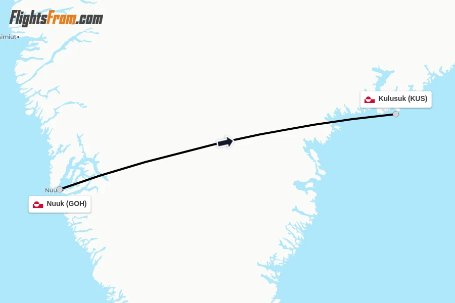 Flights from Nuuk to Kulusuk route map