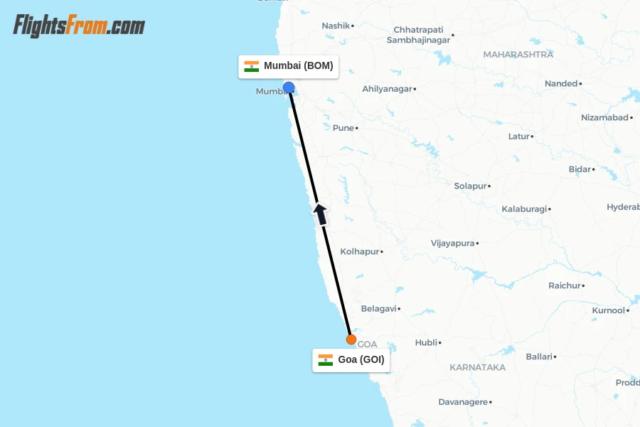 Flights from Goa to Mumbai route map
