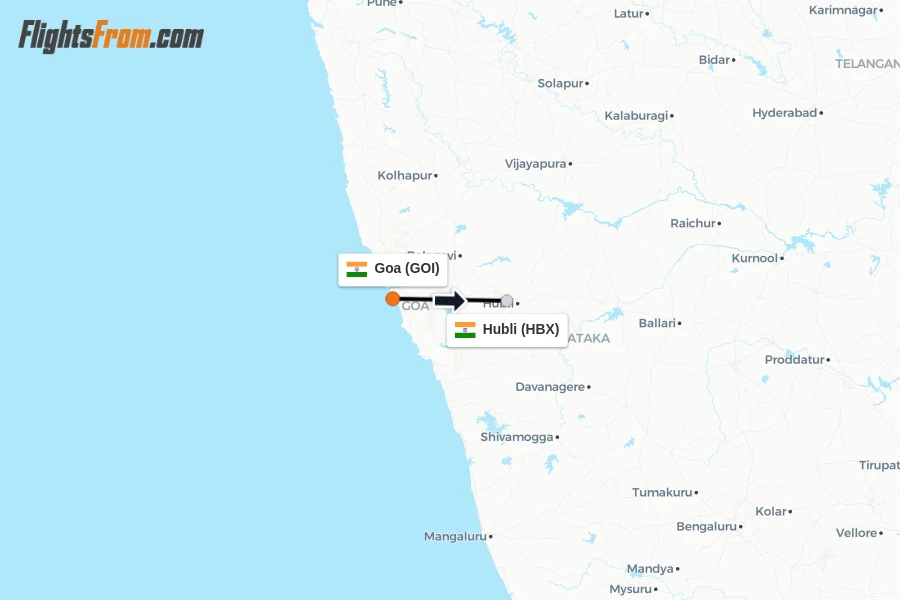 Flights from Goa to Hubli route map