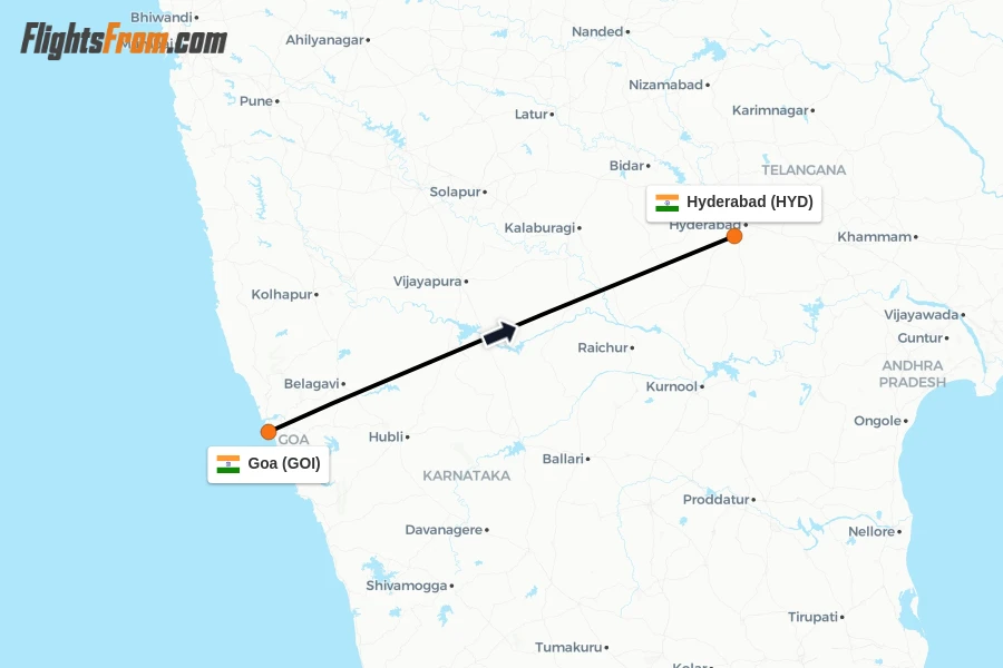 Flights from Goa to Hyderabad route map