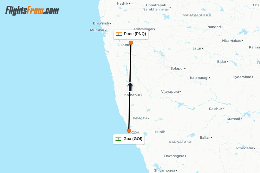 Flights from Goa to Pune route map
