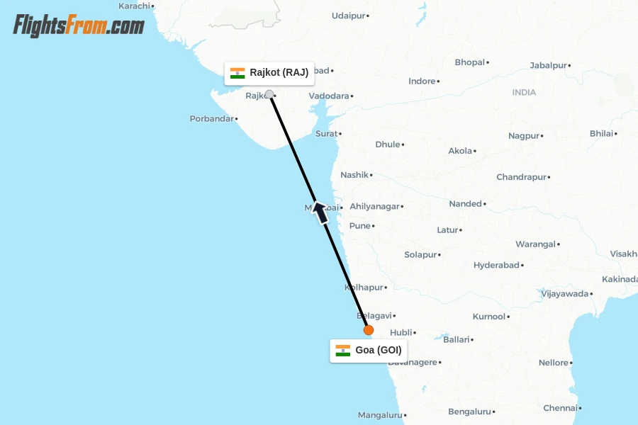 Flights from Goa to Rajkot route map