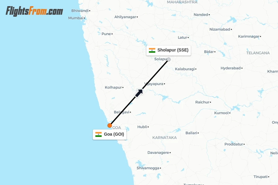 Flights from Goa to Sholapur route map