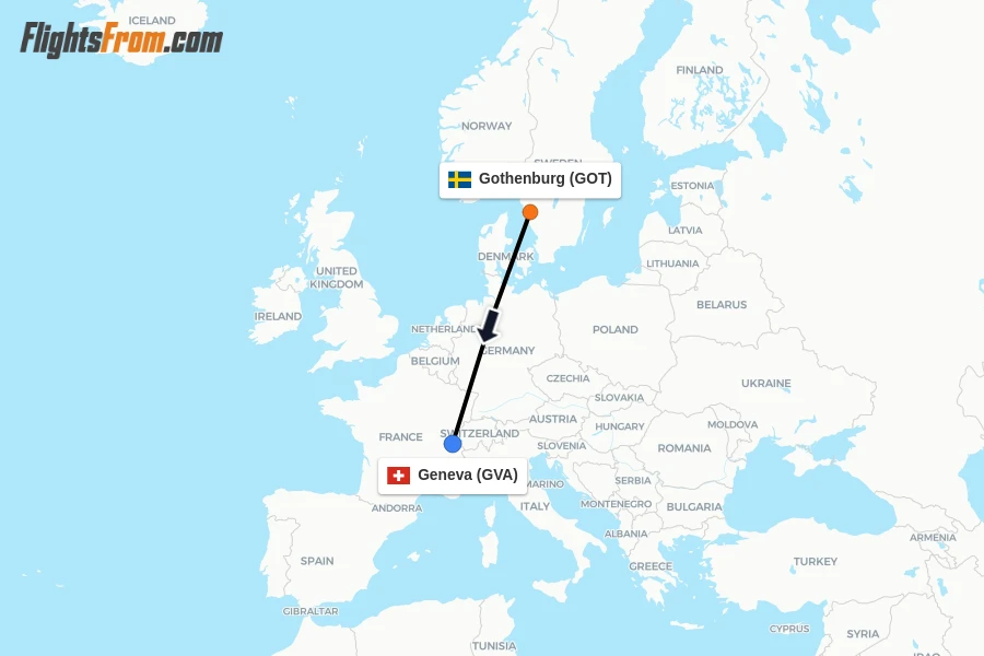 Flights from Gothenburg to Geneva route map