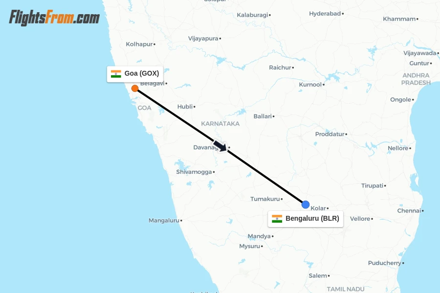 Flights from Goa to Bengaluru route map