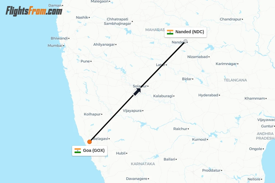 Flights from Goa to Nanded route map