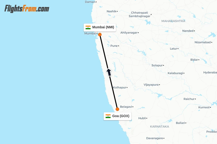 Flights from Goa to Mumbai route map