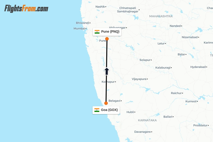 Flights from Goa to Pune route map
