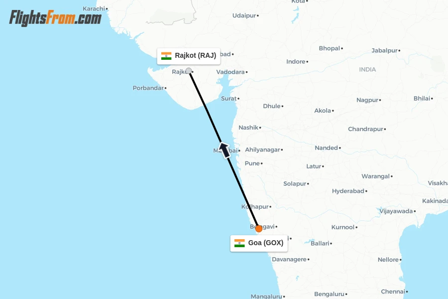 Flights from Goa to Rajkot route map