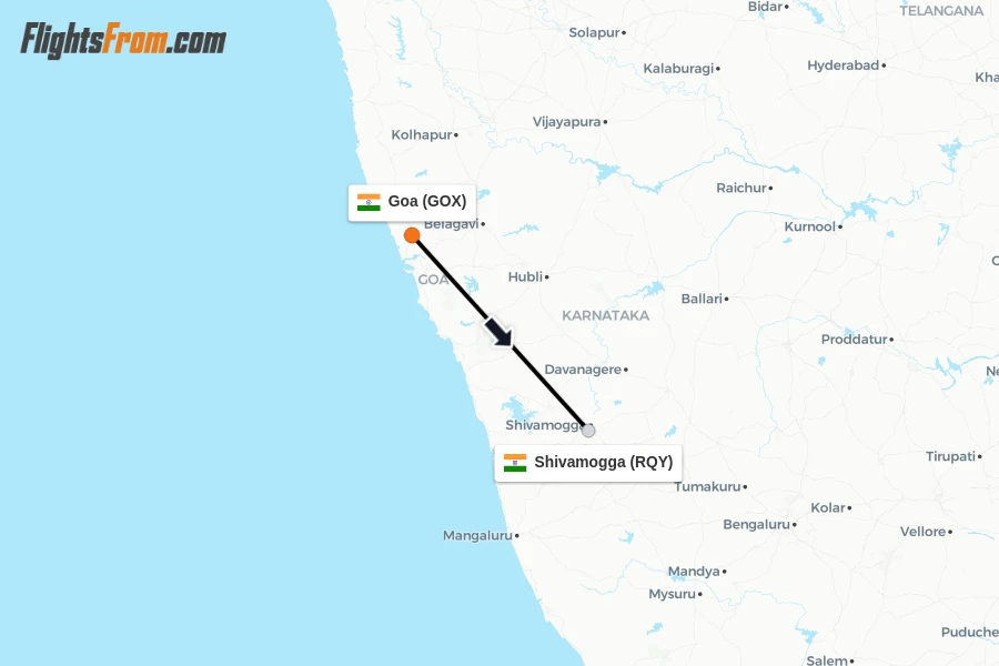 Flights from Goa to Shivamogga route map