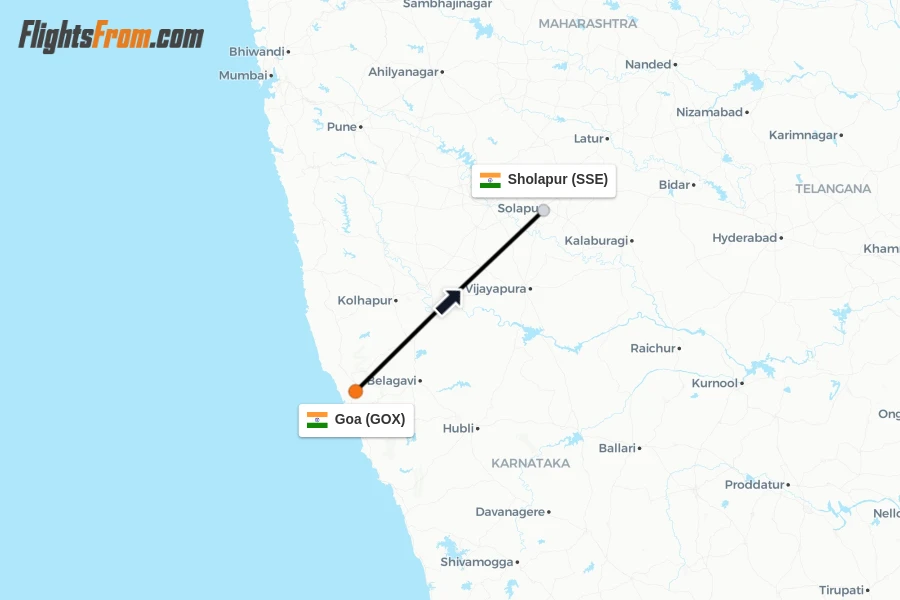 Flights from Goa to Sholapur route map