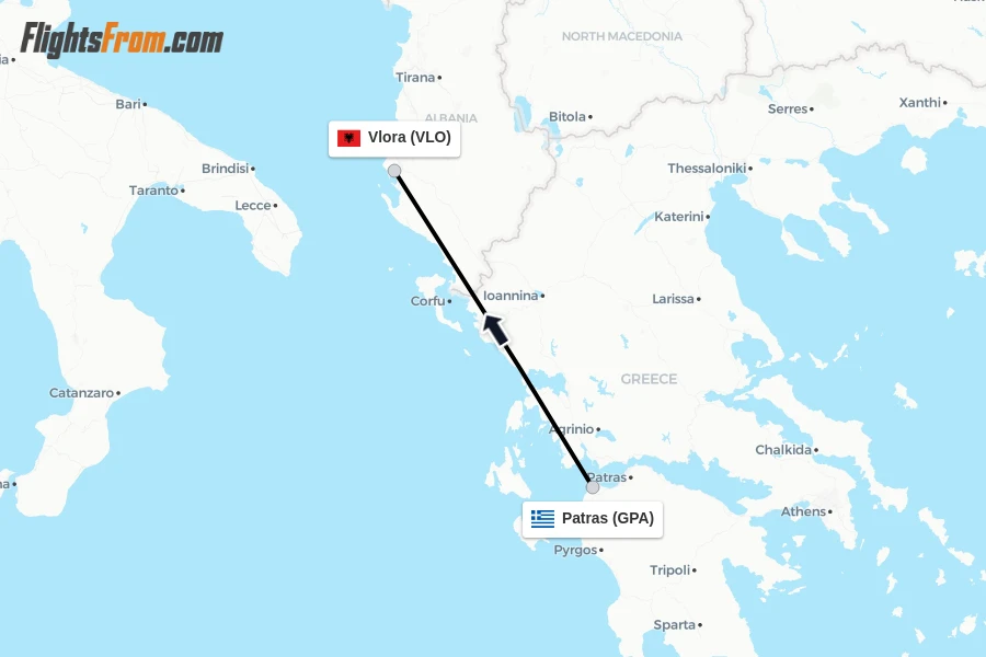 Flights from Patras to Vlora route map