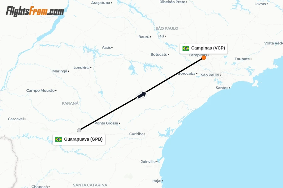 Flights from Guarapuava to Campinas route map