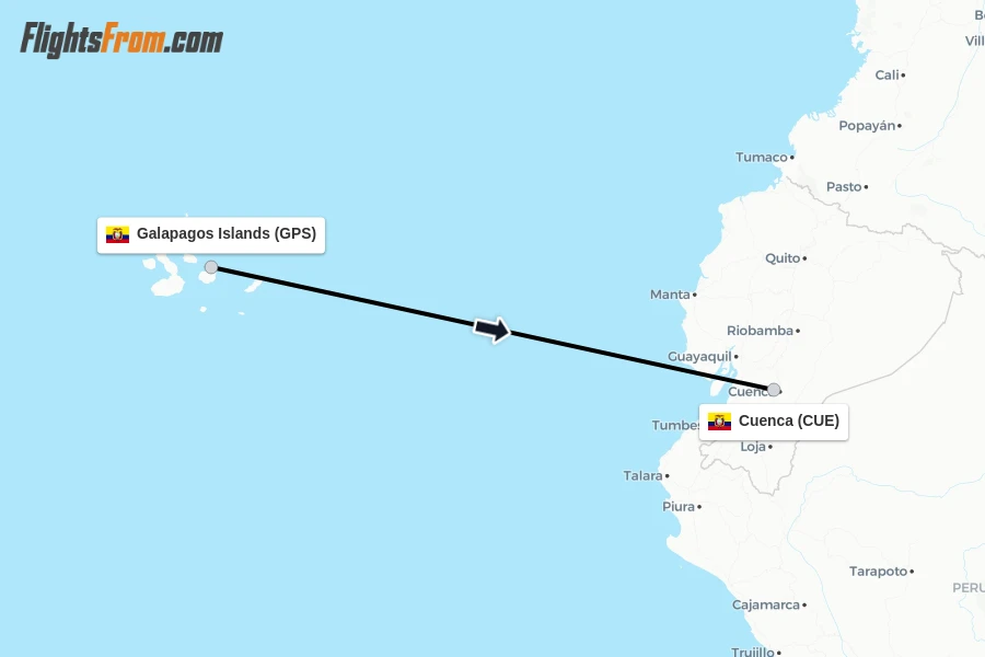 Flights from Galapagos Islands to Cuenca route map