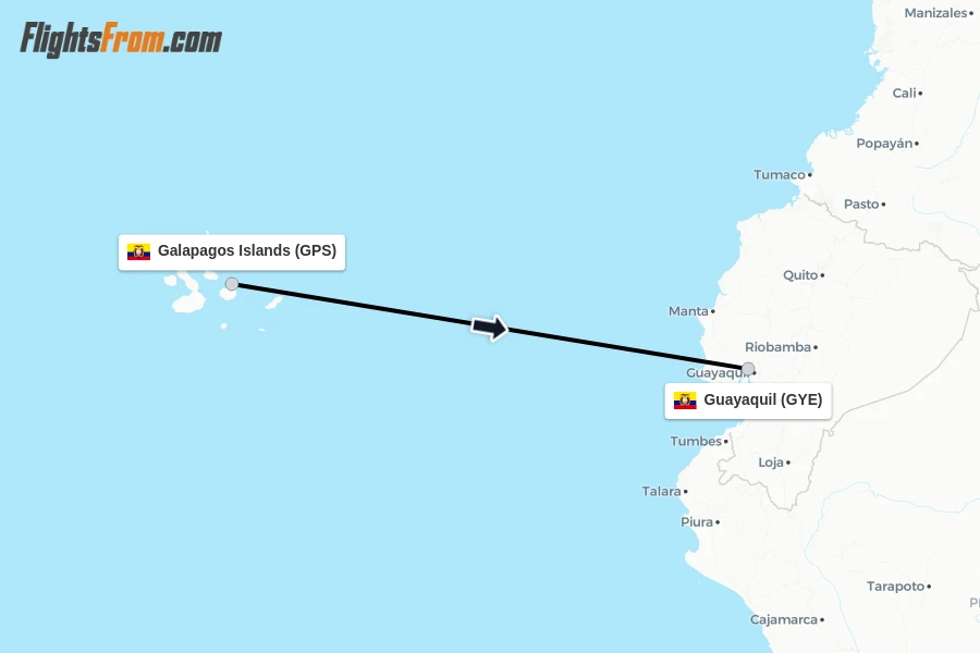 Flights from Galapagos Islands to Guayaquil route map