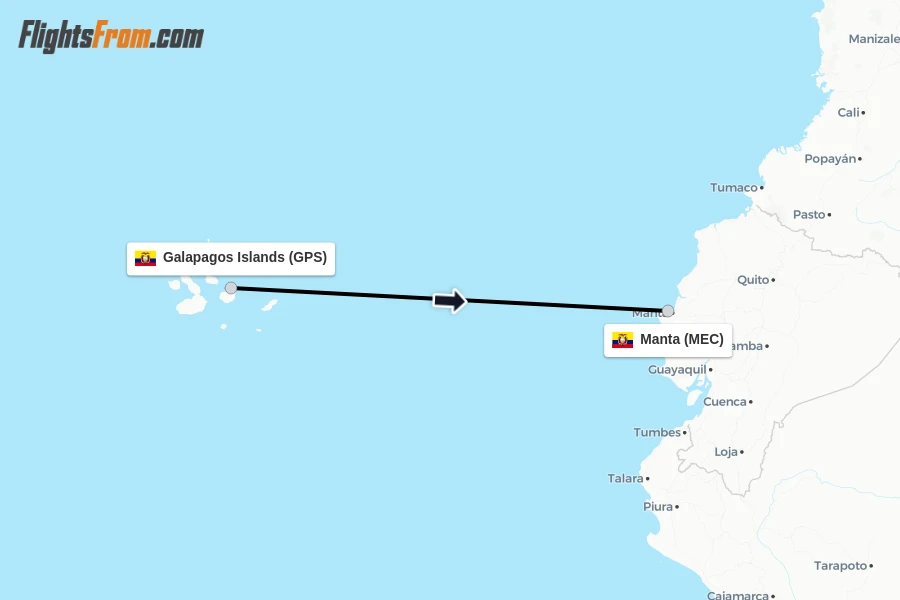 Flights from Galapagos Islands to Manta route map