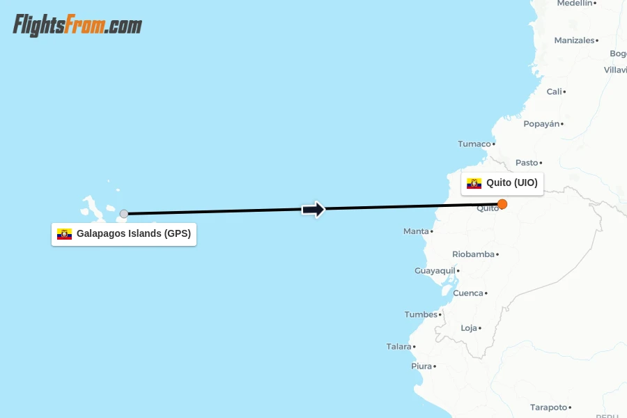 Flights from Galapagos Islands to Quito route map