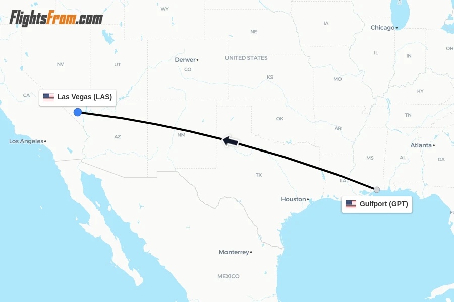 Flights from Gulfport to Las Vegas route map