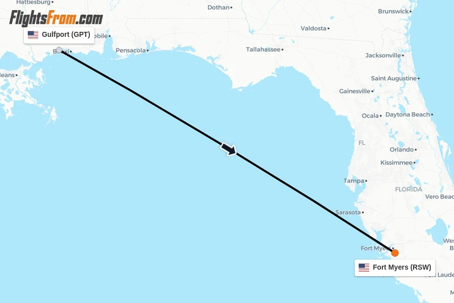 Flights from Gulfport to Fort Myers route map