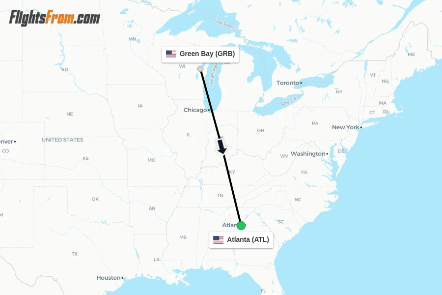 Flights from Green Bay to Atlanta route map