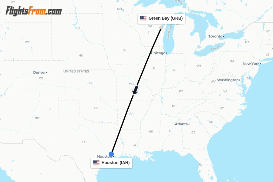 Flights from Green Bay to Houston route map