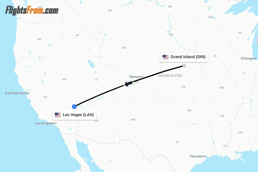 Flights from Grand Island to Las Vegas route map