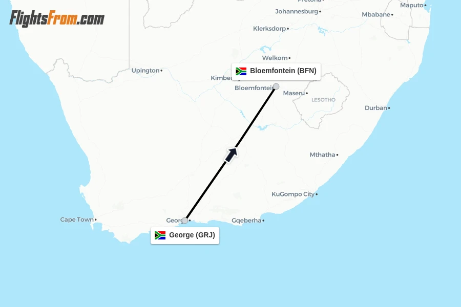 Flights from George to Bloemfontein route map
