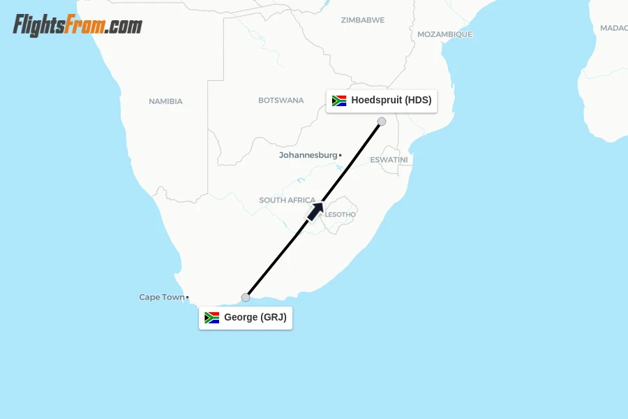 Flights from George to Hoedspruit route map