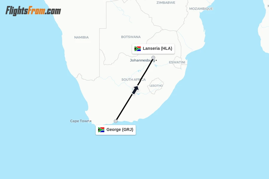 Flights from George to Lanseria route map