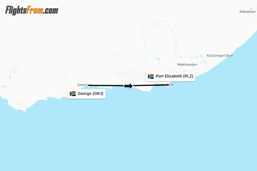 Flights from George to Port Elizabeth route map