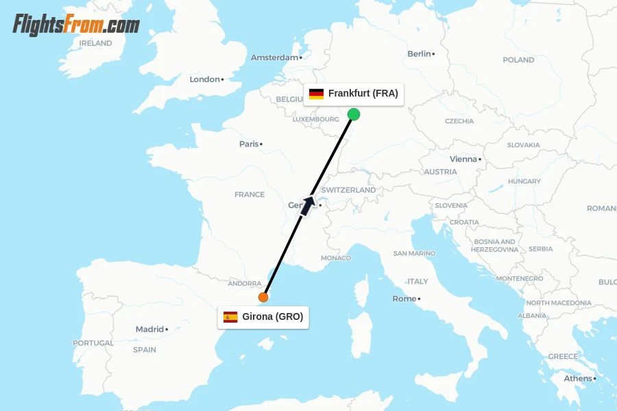 Flights from Girona to Frankfurt route map