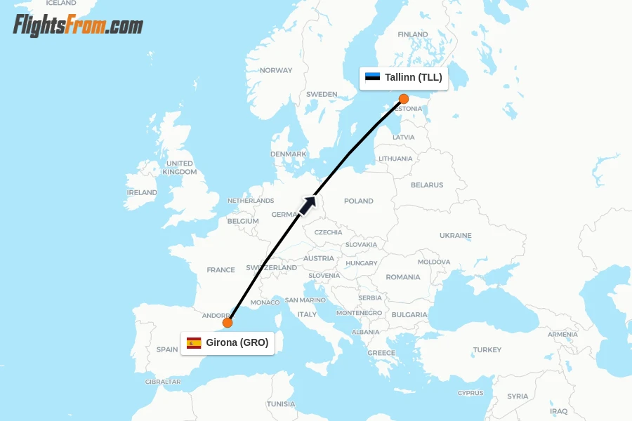 Flights from Girona to Tallinn route map