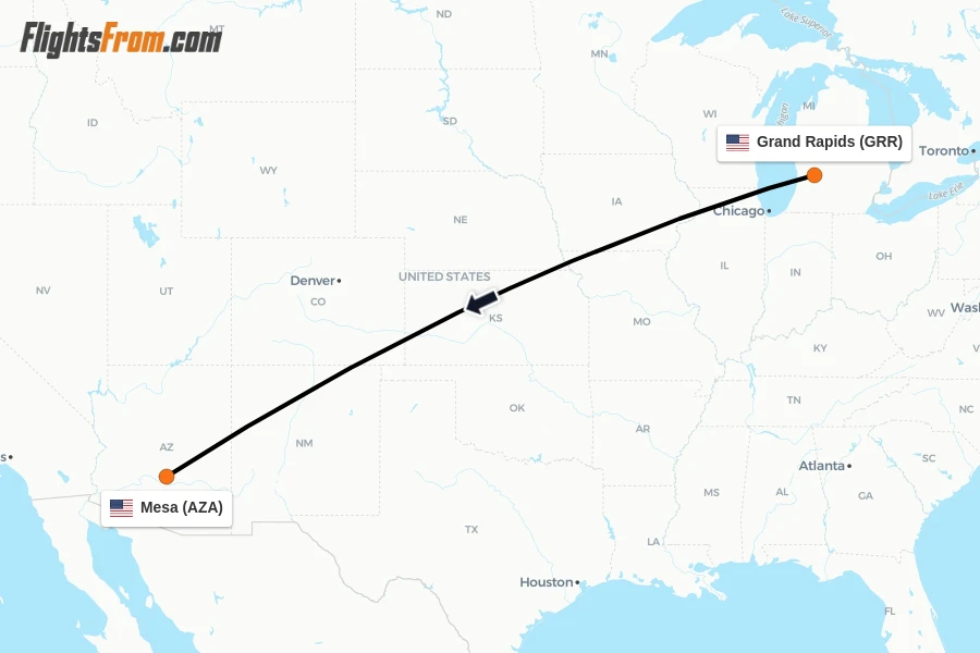 Flights from Grand Rapids to Mesa route map