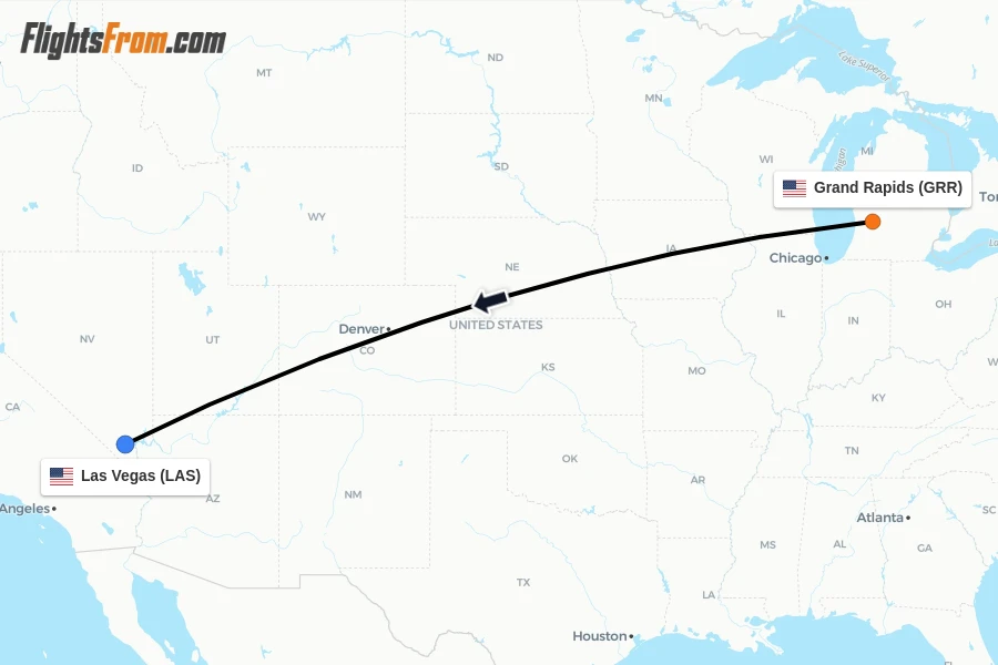 Flights from Grand Rapids to Las Vegas route map