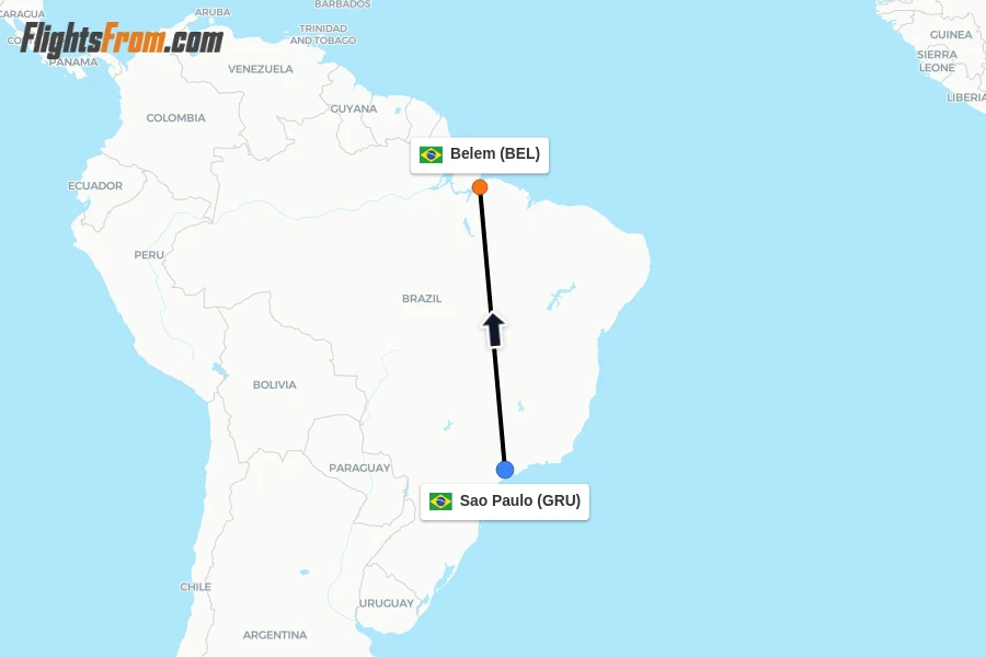 Flights from Sao Paulo to Belem route map