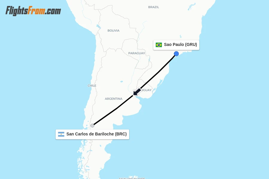 Flights from Sao Paulo to San Carlos de Bariloche route map