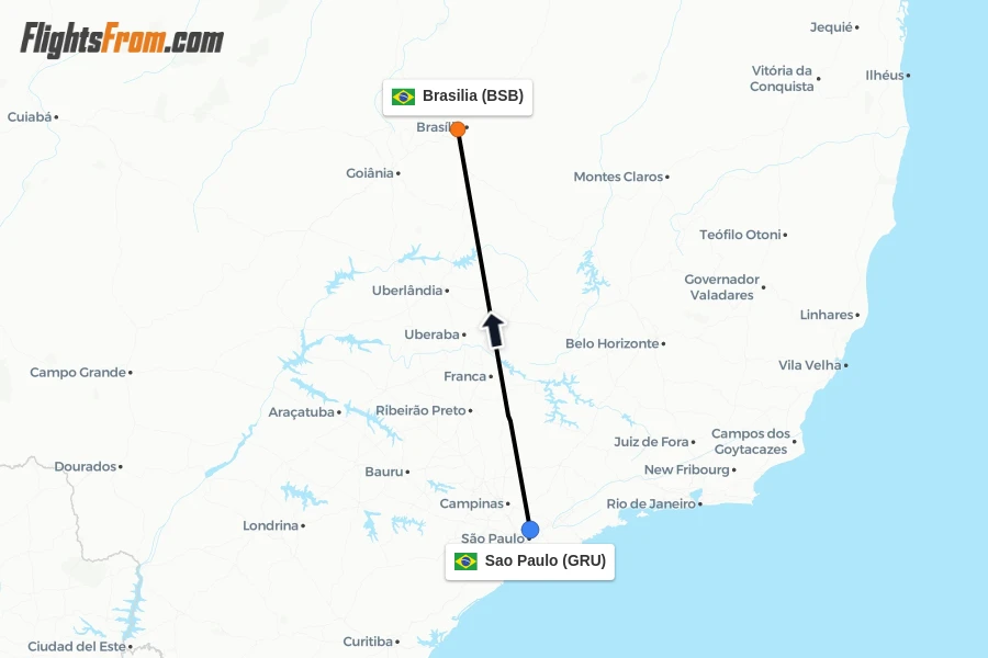Flights from Sao Paulo to Brasilia route map
