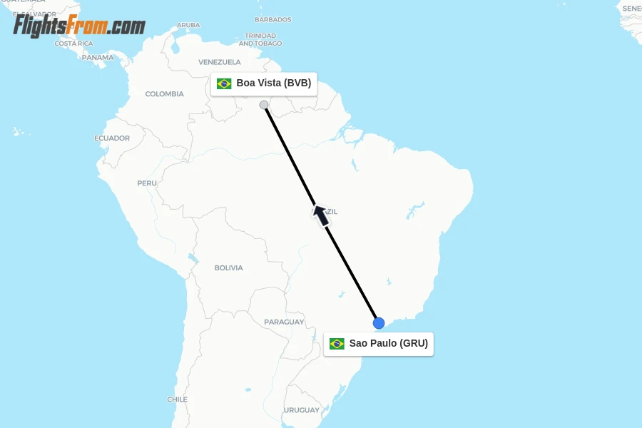 Flights from Sao Paulo to Boa Vista route map