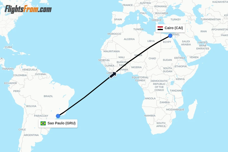Flights from Sao Paulo to Cairo route map