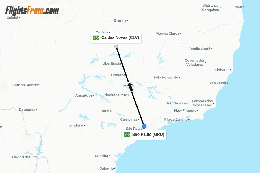Flights from Sao Paulo to Caldas Novas route map