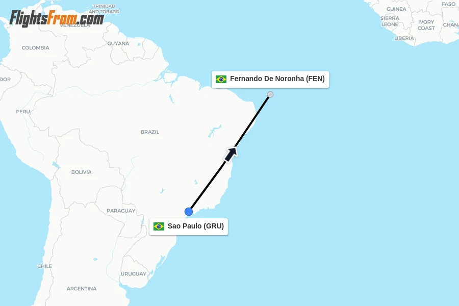 Flights from Sao Paulo to Fernando De Noronha route map