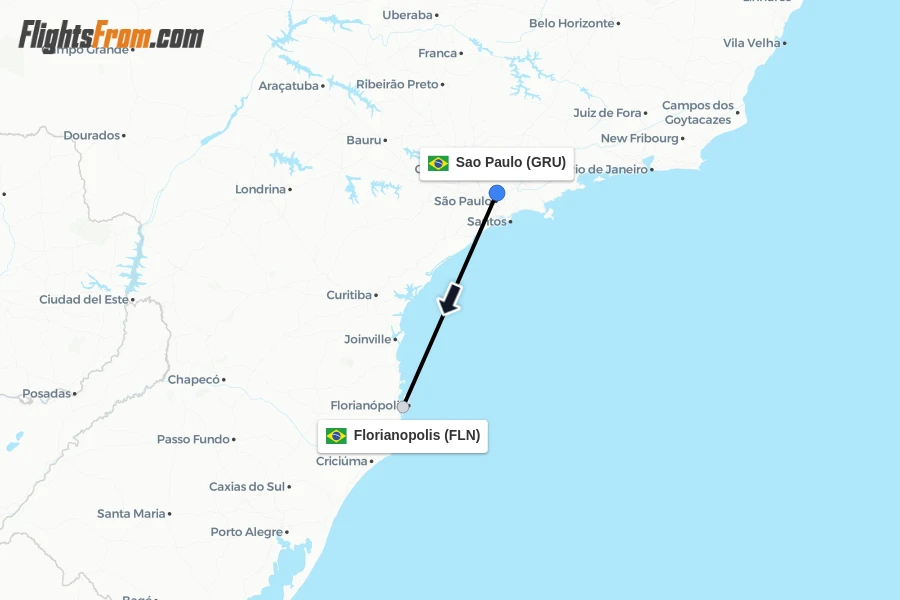 Flights from Sao Paulo to Florianopolis route map
